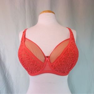 Freya Soirée Lace High Apex Plunge Bra in Hot Coral - UK 30H (D8)/US 30K